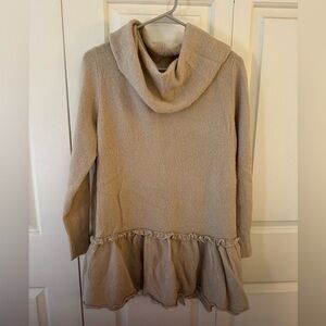 Fantastic Umgee ruffled, cowl neck, light brown sweater- EXCELLENT!!